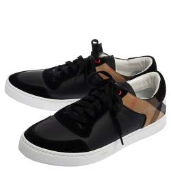 Burberry Black House Check Leather and Suede Reeth Low Top Sneakers Size 43