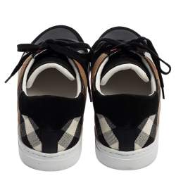 Burberry Black House Check Leather and Suede Reeth Low Top Sneakers Size 43