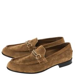 Pre Owned حذاء لوفرز بربري "سولواي" طراز سليب أون مزين سلسلة سويدي بني مقاس 44