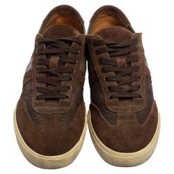 مملوكة مسبقًا حذاء رياضي بربري منخفض من أعلى سويدي وكانفاس كاروهات بني مقاس 43