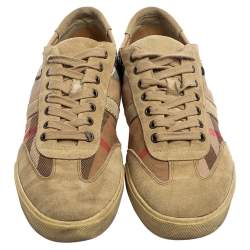 Pre Owned حذاء رياضي بربري سويدي وكانفاس كاروهات نوفا بيج بعنق منخفض مقاس 44