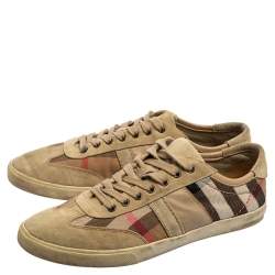 Pre Owned حذاء رياضي بربري سويدي وكانفاس كاروهات نوفا بيج بعنق منخفض مقاس 44