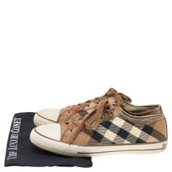 Burberry Beige/White House Check Canvas And Leather Lace Up Low Top Sneakers Size 41