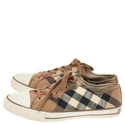 Burberry Beige/White House Check Canvas And Leather Lace Up Low Top Sneakers Size 41