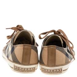 Burberry Beige/White House Check Canvas And Leather Lace Up Low Top Sneakers Size 41