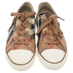 Burberry Beige/White House Check Canvas And Leather Lace Up Low Top Sneakers Size 41