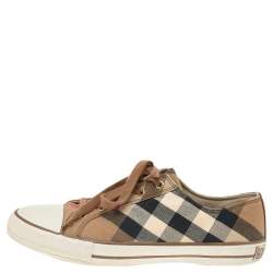 Burberry Beige/White House Check Canvas And Leather Lace Up Low Top Sneakers Size 41