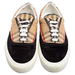 Burberry Beige/Black House Check Fabric and Suede Low-Top Sneakers Size 40