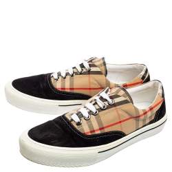 Burberry Beige/Black House Check Fabric and Suede Low-Top Sneakers Size 40