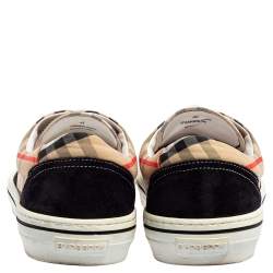 Burberry Beige/Black House Check Fabric and Suede Low-Top Sneakers Size 40