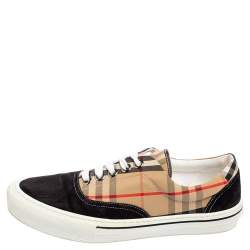 Burberry Beige/Black House Check Fabric and Suede Low-Top Sneakers Size 40