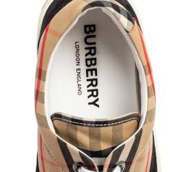 Burberry Beige/Black House Check Fabric and Suede Low-Top Sneakers Size 40
