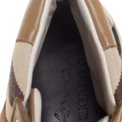 Burberry Brown Leather And Check Canvas High Top Sneakers Size 43