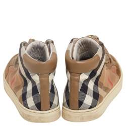 Burberry Brown Leather And Check Canvas High Top Sneakers Size 43