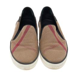 Pre Owned Burberry Brown/Black Canvas Gauden Slip on Sneakers Size 39
