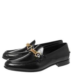 Burberry Black Leather Chain Slip On Loafer Size 44