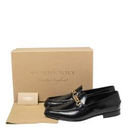 Burberry Black Leather Chain Slip On Loafer Size 44