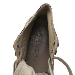 Pre Owned Burberry Beige Leather And Check Canvas High Top Sneakers Size 44