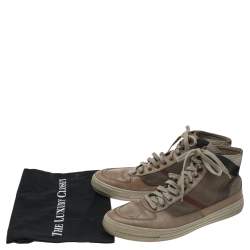Pre Owned Burberry Beige Leather And Check Canvas High Top Sneakers Size 44