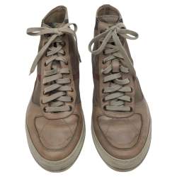 Pre Owned Burberry Beige Leather And Check Canvas High Top Sneakers Size 44