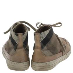 Pre Owned Burberry Beige Leather And Check Canvas High Top Sneakers Size 44