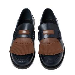 مملوكة مسبقًا Burberry Dark Blue Leather Bedmoore Fringe Detail Penny Loafers Size 45