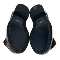 مملوكة مسبقًا Burberry Dark Blue Leather Bedmoore Fringe Detail Penny Loafers Size 45