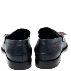 مملوكة مسبقًا Burberry Dark Blue Leather Bedmoore Fringe Detail Penny Loafers Size 45