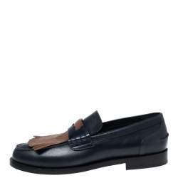 مملوكة مسبقًا Burberry Dark Blue Leather Bedmoore Fringe Detail Penny Loafers Size 45