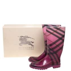 Burberry Purple Novacheck Rubber  Rain  Boots Size 40