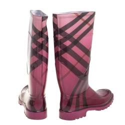 Burberry Purple Novacheck Rubber  Rain  Boots Size 40