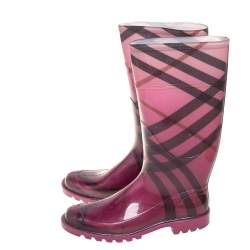 Burberry Purple Novacheck Rubber  Rain  Boots Size 40