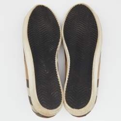 Burberry Brown/Beige Leather And Nova Check Canvas Low Top Sneakers Size 42