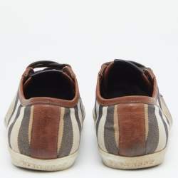 Burberry Brown/Beige Leather And Nova Check Canvas Low Top Sneakers Size 42