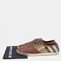 Burberry Brown/Beige Leather And Nova Check Canvas Low Top Sneakers Size 42