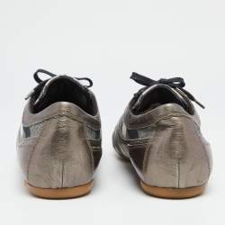 Pre Owned Burberry Metallic Bronze Canvas And  Leather Lace Up  Sneakers Size 41