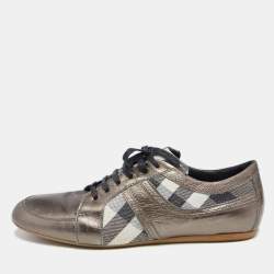 Pre Owned Burberry Metallic Bronze Canvas And  Leather Lace Up  Sneakers Size 41