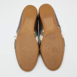 Pre Owned Burberry Metallic Bronze Canvas And  Leather Lace Up  Sneakers Size 41