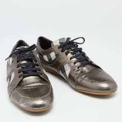 Pre Owned Burberry Metallic Bronze Canvas And  Leather Lace Up  Sneakers Size 41