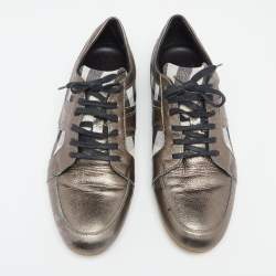 Pre Owned Burberry Metallic Bronze Canvas And  Leather Lace Up  Sneakers Size 41