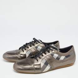 Pre Owned Burberry Metallic Bronze Canvas And  Leather Lace Up  Sneakers Size 41