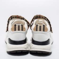Burberry White/Beige Leather And House Check Canvas Ronnie Sneakers Size 40