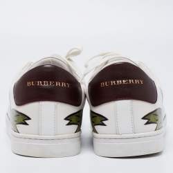 Burberry White Printed Leather Low-Top Sneakers Size 44