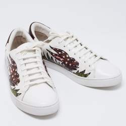 Burberry White Printed Leather Low-Top Sneakers Size 44