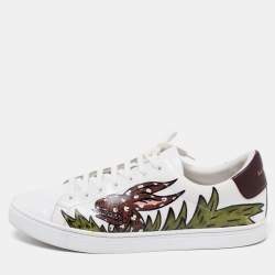 Burberry White Printed Leather Low-Top Sneakers Size 44