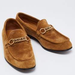 Burberry Brown Suede Solway Chain Detail Slip On Loafers Size 42