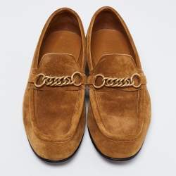 Burberry Brown Suede Solway Chain Detail Slip On Loafers Size 42
