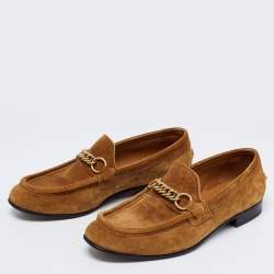 Burberry Brown Suede Solway Chain Detail Slip On Loafers Size 42