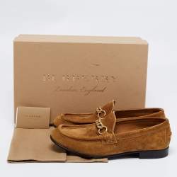 Burberry Brown Suede Solway Chain Detail Slip On Loafers Size 42