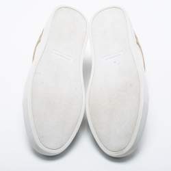 Pre Owned Burberry White/Beige Leather and Canvas Reeth Low Top Sneakers Size 41